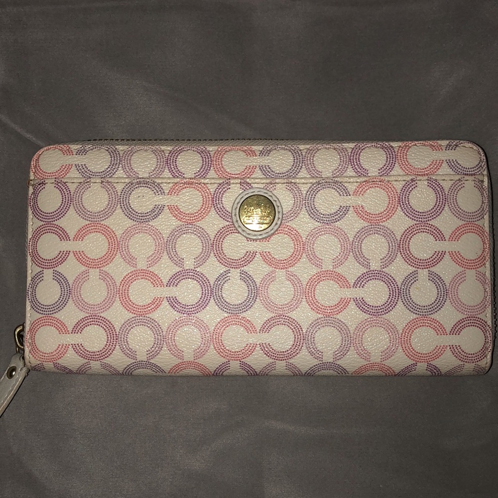 Coach Waverly Op Art Zippy Wallet pink purple and white